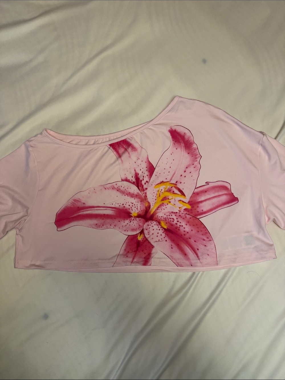 Women's Pink Floral Crop Top - Light Pink Lily Print